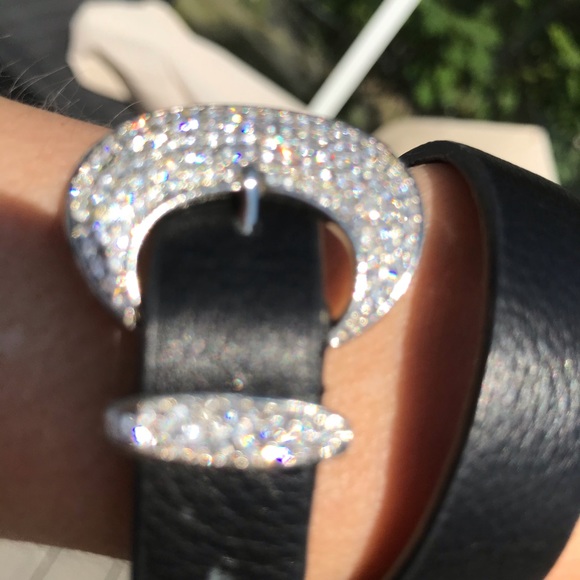 Unique black bracelet with clear rhinestone buckle - Picture 3 of 3